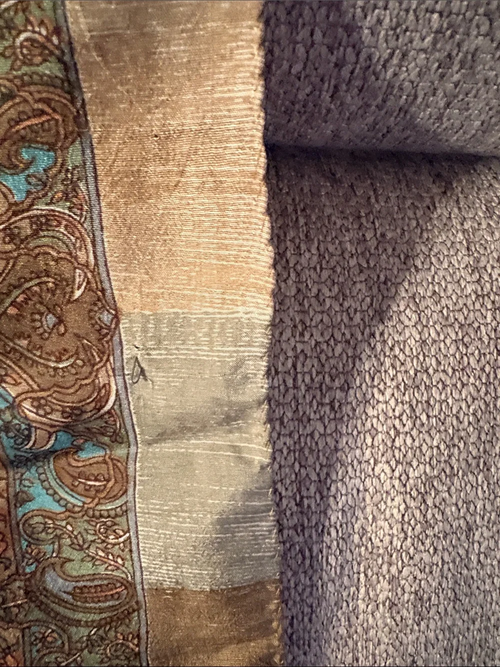 Vintage Paisley Silk Scarf in Teal and Brown